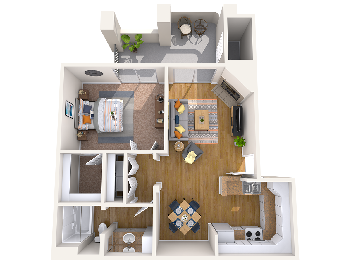 Floor plan for 1 bed, 1 bath, 824 sqft